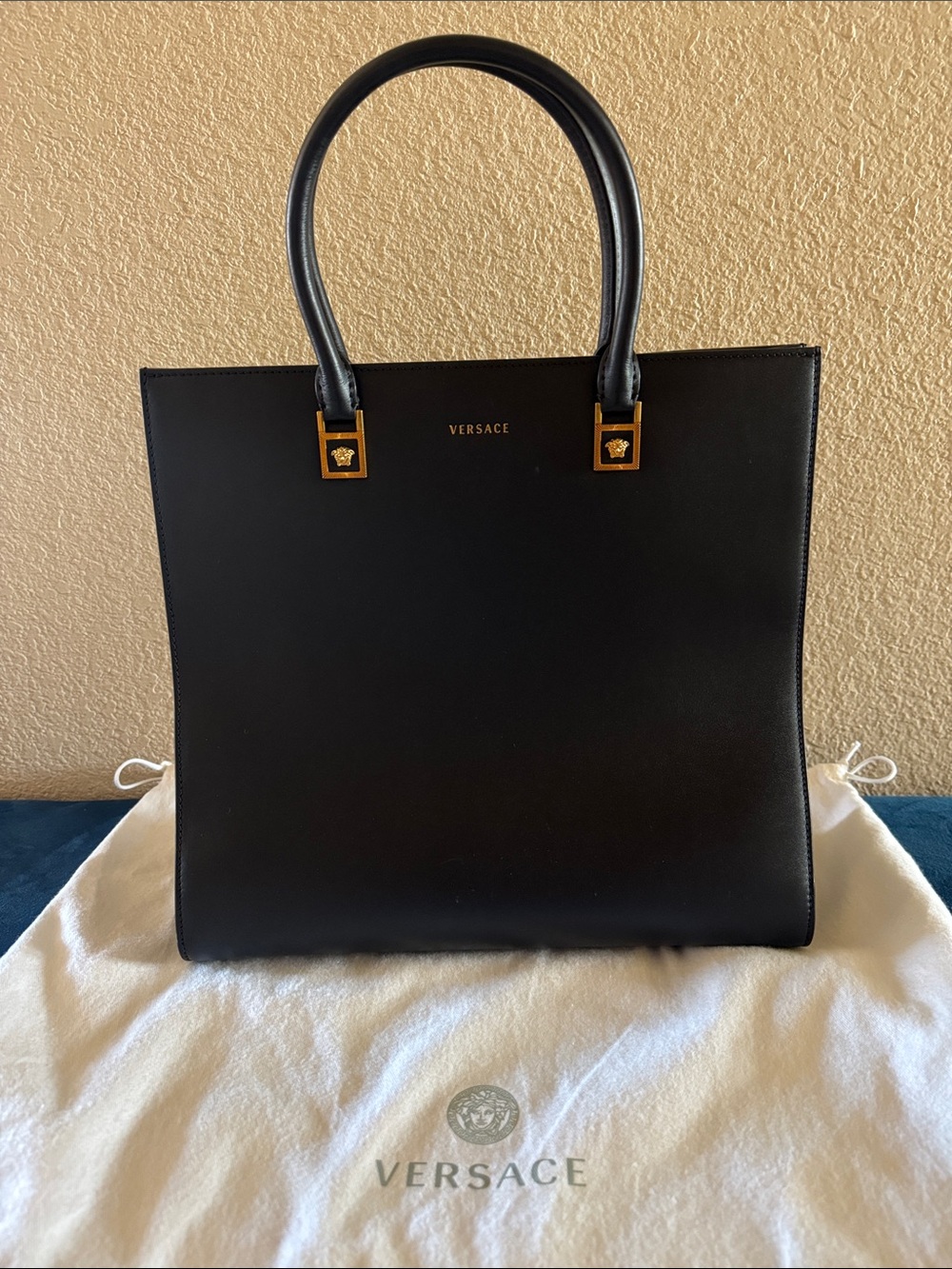 Versace Black Leather Tote Bag